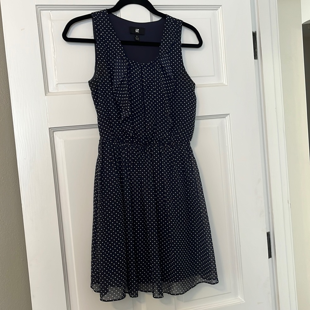 Navy and white polka dot dress